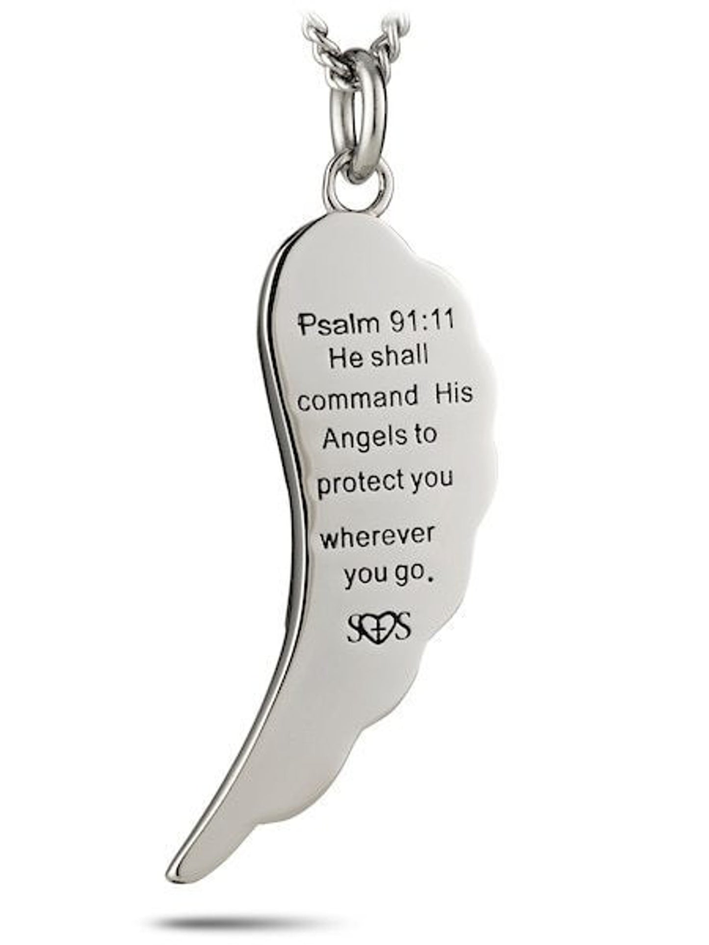 Thin Blue Line Angel Wing Flag Necklace - Stainless Steel