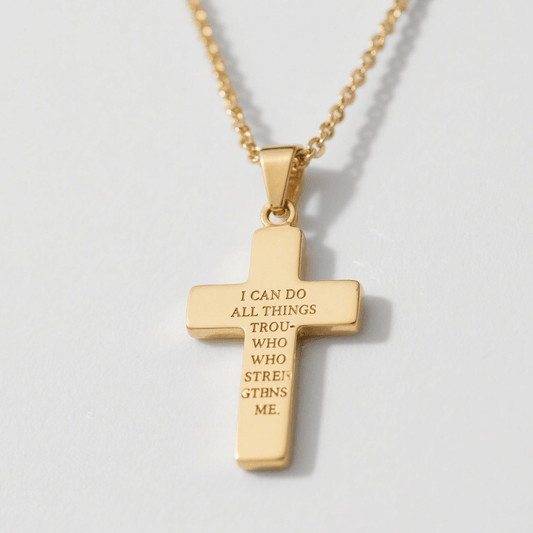 Alala | Gold Plated "I Can Do All Things" Cross Necklace