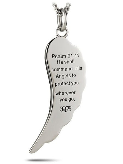 Thin Blue Line Angel Wing Flag Necklace - Stainless Steel