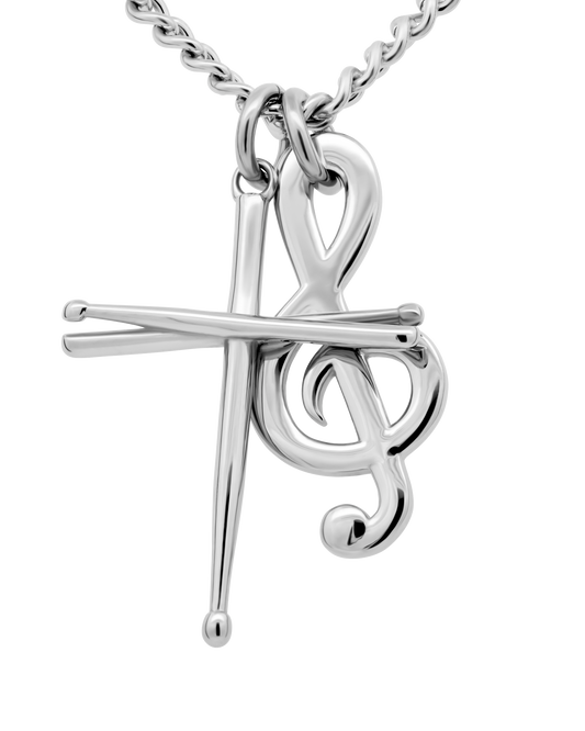 Alala "Make Music" Drumsticks Cross & Treble Clef Combo Necklace
